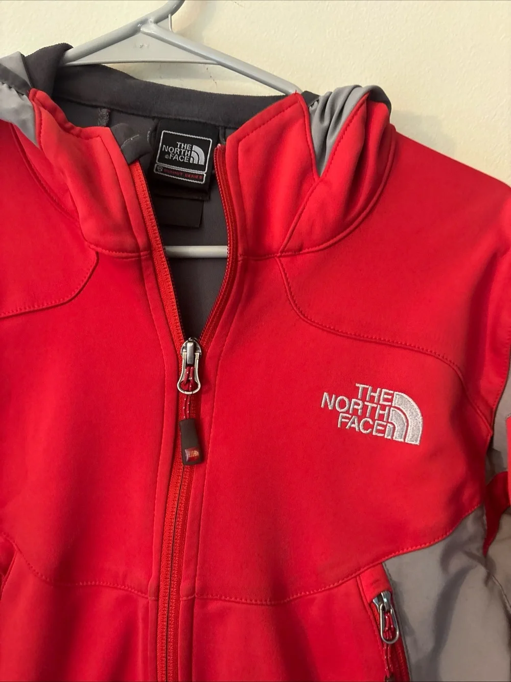 The North Face Kids Red & Gray Hooded Softshell Jacket
